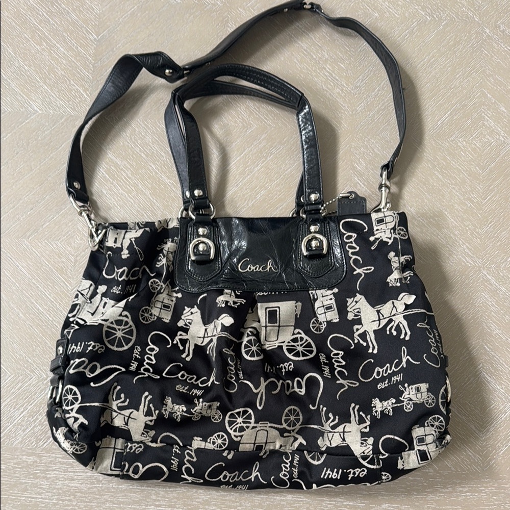 Coach Black and White Tote with Elegant Pattern